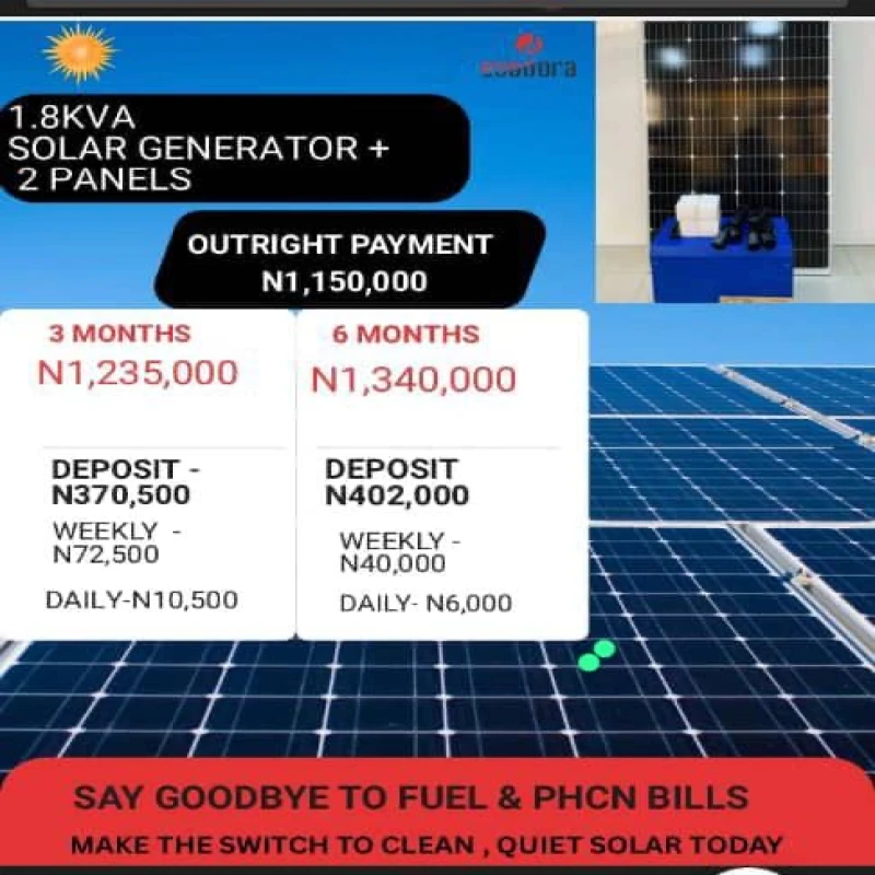 1.8KVA SOLAR GENERATOR + 2 PANELS
